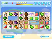 Screenshot of Fruits LinkGame 2 free online game, showing a grid of colorful fruit tiles that need to be matched and linked with clear lines