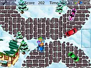 Play Snowland Parking free online game screenshot, large truck navigating an icy parking lot