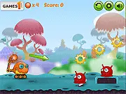 Screenshot of Missing Circuits online game showing a robot aiming a ball at a complex structure guarded by aliens