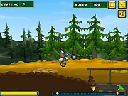 Jungle Ride Bike Challenge free online game screenshot, a dirt bike jumping over hills and loose rocks in a jungle environment
