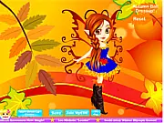 Screenshot of Autumn Fairy Dressup game, showing Auburn the fairy in a beautiful fall-themed dress with leaf and nature accessories