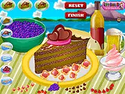 Gameplay screenshot of Andas Cake Decor, showing a plain cake ready to be decorated with various colorful syrups and toppings.