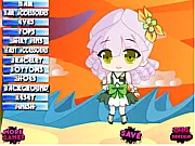 Screenshot of Kawaii Lolita Dress Up free online game showing the character Emiko wearing an elaborate pink Sweet Lolita dress with lace and bows.