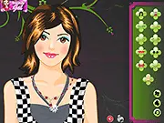 Screenshot of the Beautiful Gal Makeover game showing a stylized woman with flawless makeup wearing a fashionable outfit and accessories.