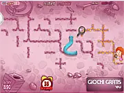 Screenshot of the free online puzzle game Detective Clara - The Fridge Affair showing a cartoon detective figure, footprints, and various clues that need to be connected.