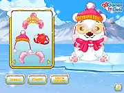 Pet Stars Fluffy Polar Bear free online game, a cute polar bear being cleaned and dressed up in the North Pole