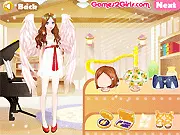 Angel Girls Dressup free online game screenshot showing two female characters with large wings wearing elegant white and silver outfits
