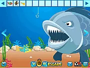Screenshot of Wow Goldfish Escape game showing a goldfish trapped in a lake with various interactive puzzle elements