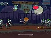Zombie Blast free online shooting game screenshot showing a player defending against a large horde of green zombies