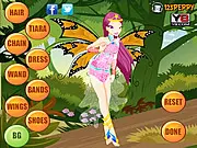 Flying Beauty Dress Up game screen showing a flying girl character with wings and a large selection of fantasy clothes and accessories