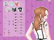 Tattoo Artist Makeover free game screenshot showing a model with new tattoos, colorful hair, and makeup
