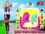 A young Ukrainian girl model wearing a beautifully styled outfit that blends traditional and modern Ukrainian fashion in the dress-up game