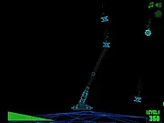 Vector Killer Online free game screenshot showing the base gun firing at invading vector shapes on a planetary background on PlayArcadeHub