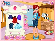 Fashion game screenshot of a cute female veterinarian character named Maya ready for work in a stylish scrub uniform.