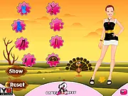 Thanksgiving Dress Up game screenshot, cute girl trying on autumn-themed clothes, free online fashion game