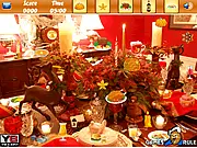 Thanksgiving Dinner Hidden Objects game scene, finding objects in a festive dining room, free online puzzle game