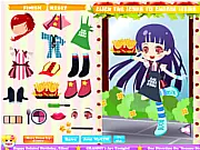 Screenshot from Fast Food Dress Up game showing the character Maggie trying on a uniform inside the CDE Fast Food Shop kitchen