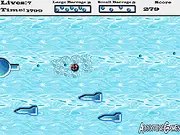Element Turret free online game screenshot, showing a defense turret shooting missiles with a colorful elemental background.