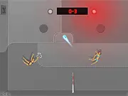 Two bouncy ragdoll characters playing volleyball over a net in the chaotic physics-based Ragdoll Volleyball 2 player free game