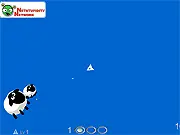 Sheepteroids game, shooting flying sheep, retro arcade, Asteroids twist