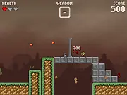 Pixel art screenshot from PixelKnight 2 showing a medieval knight fighting enemies in a dark, fantasy-themed action platformer level.