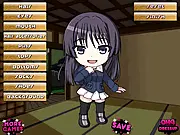 Screenshot of Cute Chibi Dress Up game showing the adorable chibi character Satin wearing a cute, pink-themed outfit