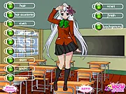 Screenshot of Shy Student Dress Up game featuring Dawn, the shy girl, trying on a cute, humble school outfit