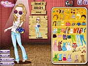 A cute girl being styled with fashionable clothes and accessories in the Style Studio Challenge free online dress up and observation game
