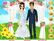Screenshot of Happy Wedding Flash online game showing the smiling bride wearing an elegant, haute couture wedding dress and veil