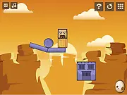Cubestern free online physics puzzle game screenshot - block characters being dropped into jail in a Wild West setting
