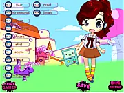 Anime Fan Girl Dress Up game screen showing a stylish girl named Hairi wearing a colorful outfit inspired by Japanese fashion, with anime and manga books in the background.