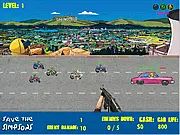 Save The Simpsons free online game, driving defense game where you protect the Simpsons car from a Biker Gang
