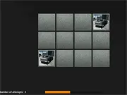 Screenshot of the Ford Cars Memory game showing a grid of flipped cards with different Ford vehicle images like a Mustang and a pickup truck