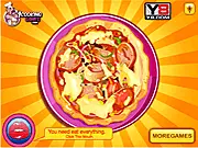 Cooking Bacon Pizza free online game, a finished bacon pizza on a wooden cutting board