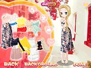 Screenshot of a girl modeling a cozy and romantic autumn outfit with a coat and fallen leaves in the background, a free online dress-up game on PlayArcadeHub