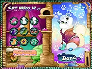 Screenshot of Pretty Kitty Dress Up Game online showing a stylized cat in an outfit on PlayArcadeHub