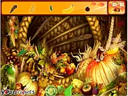 Thanksgiving Turkey Hidden Objects game screenshot showing a holiday table scene with items to find - Play online