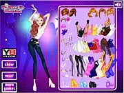 Fashion image of a character from the Bold Style Dress Up game wearing a unique, colorful, and trendily vintage outfit with large, bold accessories.