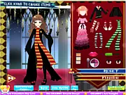 Hermione Granger Dress Up game screen showing Hermione in different iconic outfits like a Gryffindor robe and a Yule Ball dress, with various magical accessories.