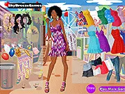 Trip to the Fair dress up game featuring a fashionable girl in a sunny outfit standing in front of a colorful carnival carousel and roller coaster.