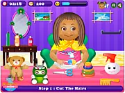 Little Daisy Hair Salon free online game for kids – girl getting a haircut, dandruff treatment, and dress-up