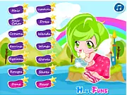 Screenshot of the free online game Cute Little Fairy Dress Up, showing a character wearing a magical dress with large, shimmering wings and holding a wand.