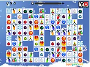 The game screen for Christmas Connects showing a grid of festive holiday images like gifts, ornaments, and Santa hats to be matched.