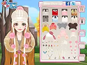 Beautiful Winter Hats online game screenshot, Miranda the blogger styling a woman, free dress-up game playarcadehub, fashionable headwear game