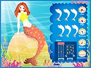 Gorgeous Mermaid Dress Up game screen showing a beautiful, smiling mermaid with long hair and a selection of colorful, stylish tails and tops.