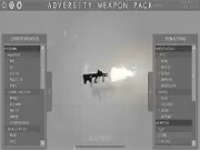 Screenshot of the Adversity Weapon Pack menu showing various detailed firearms and equipment options