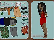 Screenshot of the Giveaway Dressup game showing a female character styled in elaborate, colorful desert attire and accessories.