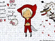 Screenshot of the free online game Red Riding Hood Dress-Up, showing both Little Red Riding Hood and the Big Bad Wolf (in disguise) with various clothing options.
