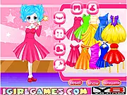 The main character Su smiling in a beautiful party dress after a complete makeover in the free online dressup game Su's Birthday Party Dressup