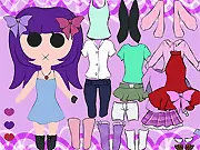 Purple Girls Dress-Up game screenshot showing a girl being styled in a beautiful purple dress and accessories, a free online fashion game.
